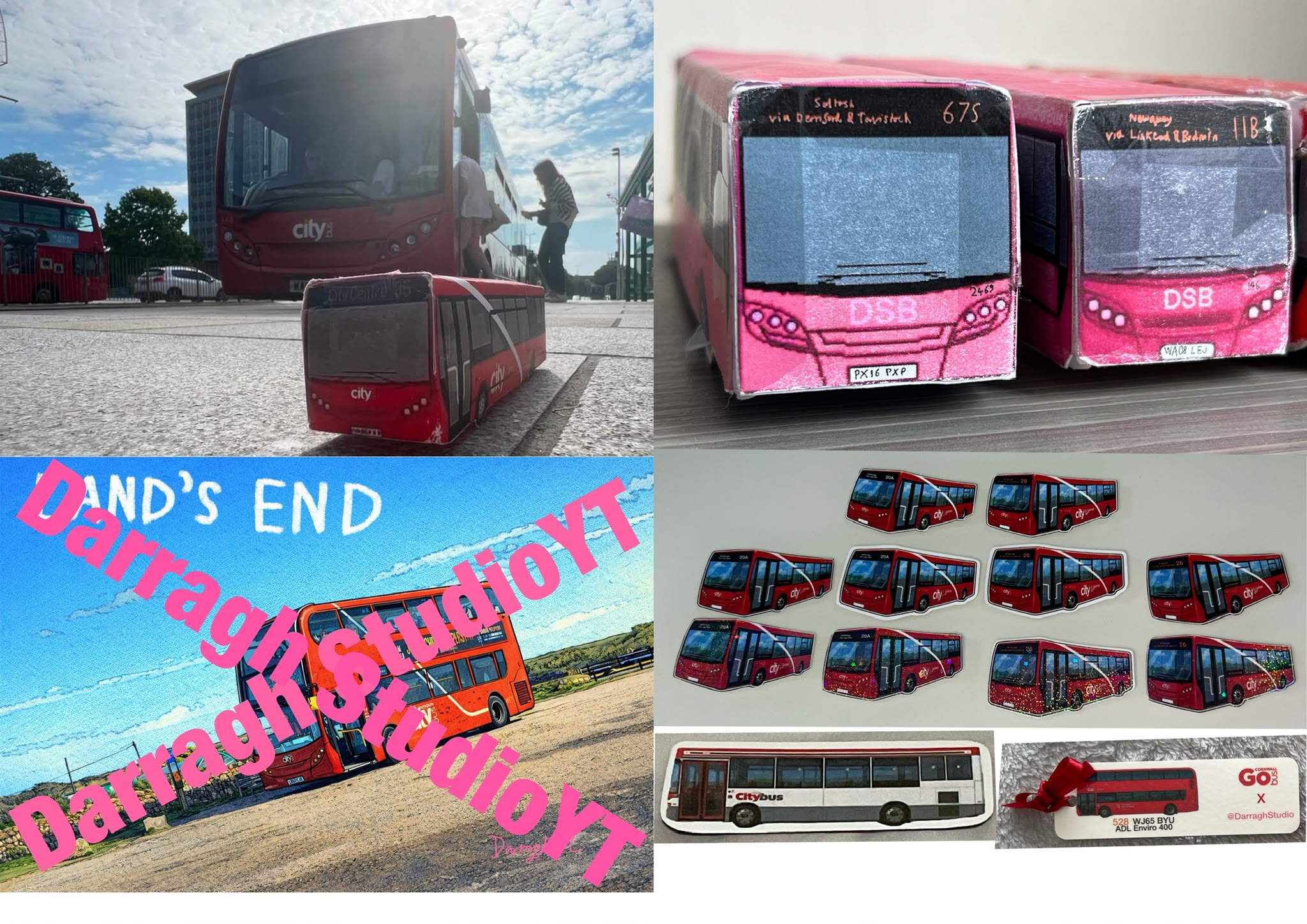 Handmade Darragh Studio buses — models, stickers, prints and magnets